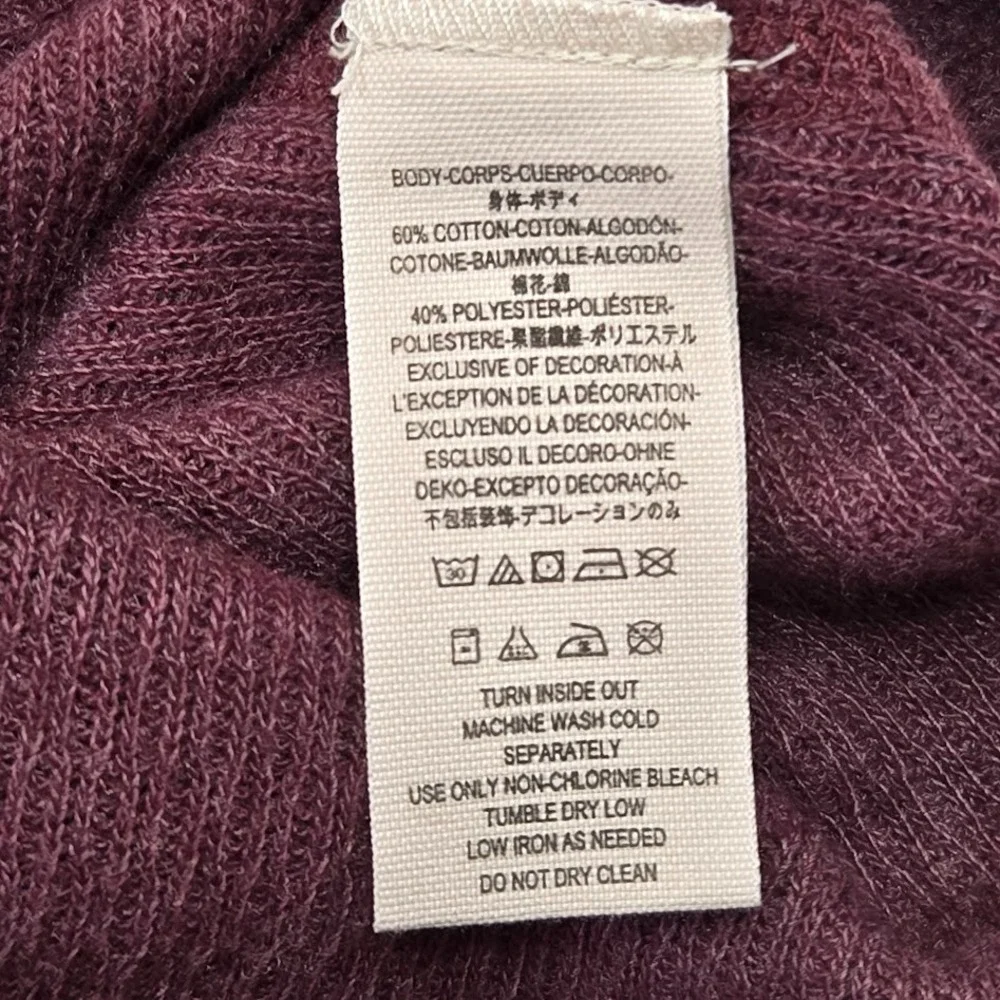 Free People Burgundy Embroidered‎ Braided Thermal Long Sleeve Shirt Size SMALL
